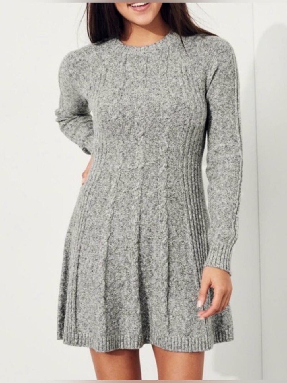 Hollister Heather Gray Cable Knit Fit & Flare Sweater Dress Womens Size M - NWOT